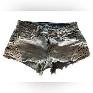 Women's Denim Lace Trim Cut Off Shorts